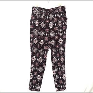 H&M Divided Burgundy Red Black White Geometric Patterned Ankle Pants ~ Size 12